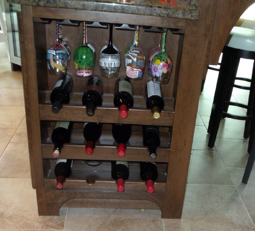 Wine Rack and Stemware at the End of Island