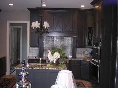 Painted Dark Grey and to the Ceiling with 3'' Door Rail and Flat Panel 
